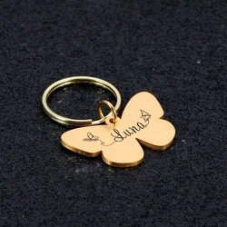 Etiquetas de identificación de mariposa personalizables para perro y gato, Collar de medalla con nombre grabado, número personalizado, colgante para cachorro y gatito