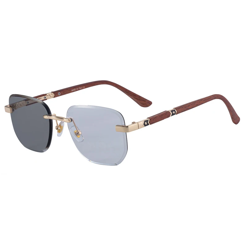Lunettes de soleil vintage carrées sans monture à changement de couleur pour hommes 2026 – Marque de luxe tendance, verres coupés sans monture, protection UV400 photochromique