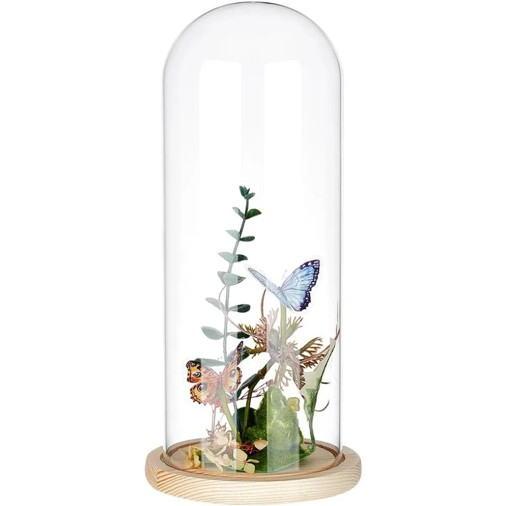 

4.6x12inch Eternal Transparent Flower Glass Cover Glass Display Dome Cloche Jar with Blanched Almond Solid Wood Base for DIY