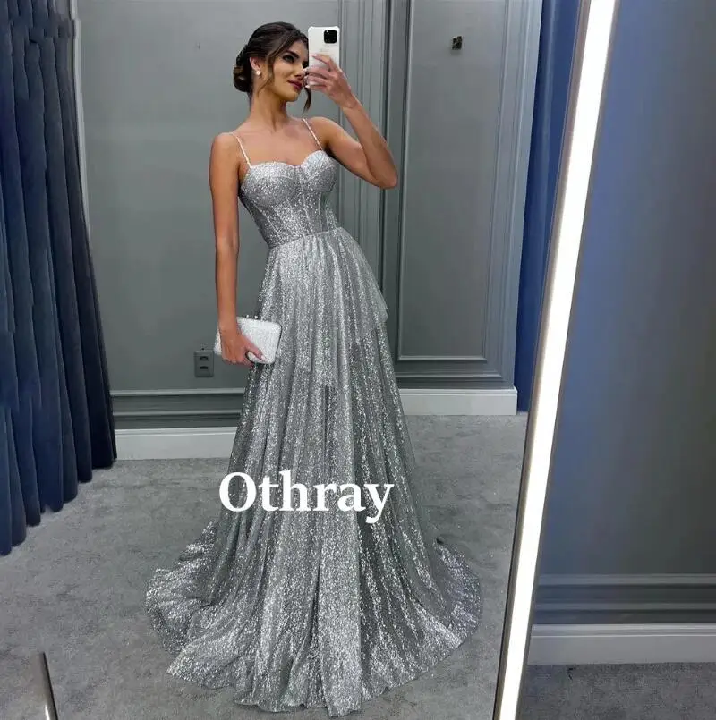 

Othray Glitter Silver Prom Dresses A Line Spaghetti Straps Formal Night Evening Party Gowns Wedding Guest Robe 2025