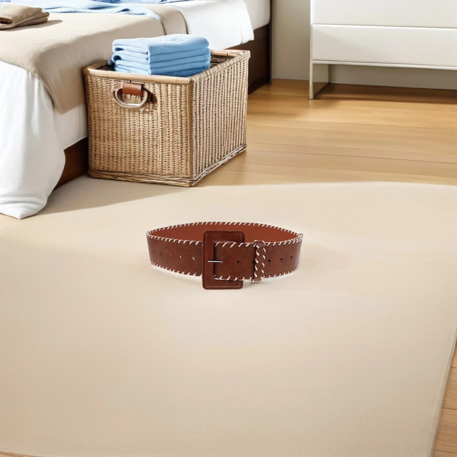 

PU Wide Waist Belt Women Elastic Buckle Stylish Thread Casual Formal Dresses Jeans Skirts Trendy Belt Shorts Belts