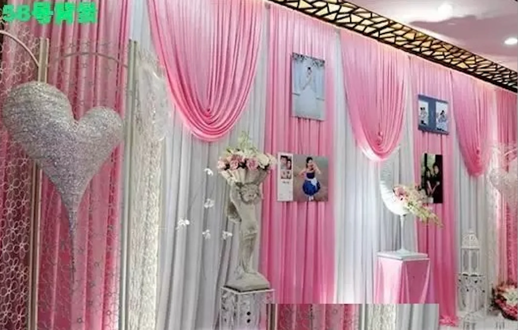

3X6M/10X20FT White Ice Silk Shiny Background Cloth With Pink Swags Wedding Backdrops Panels Hanging Curtains Decoration Drape