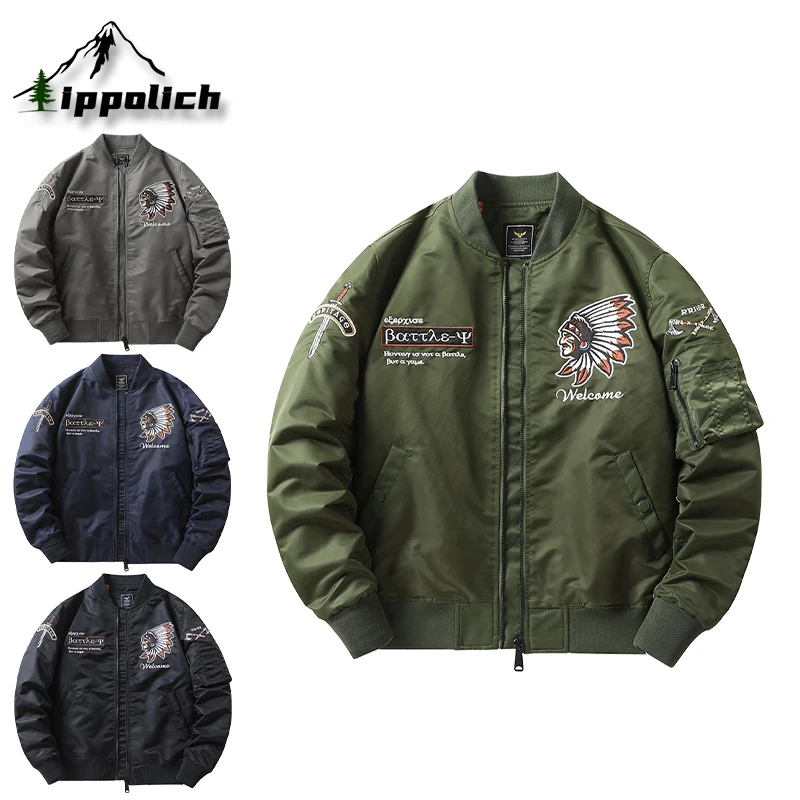 

IPPOLICH Autumn Season New Air Force Pilot Jacket Men's Spring Baseball Uniform Trendy Casual Coat Outdoor Rainproof Outerwear