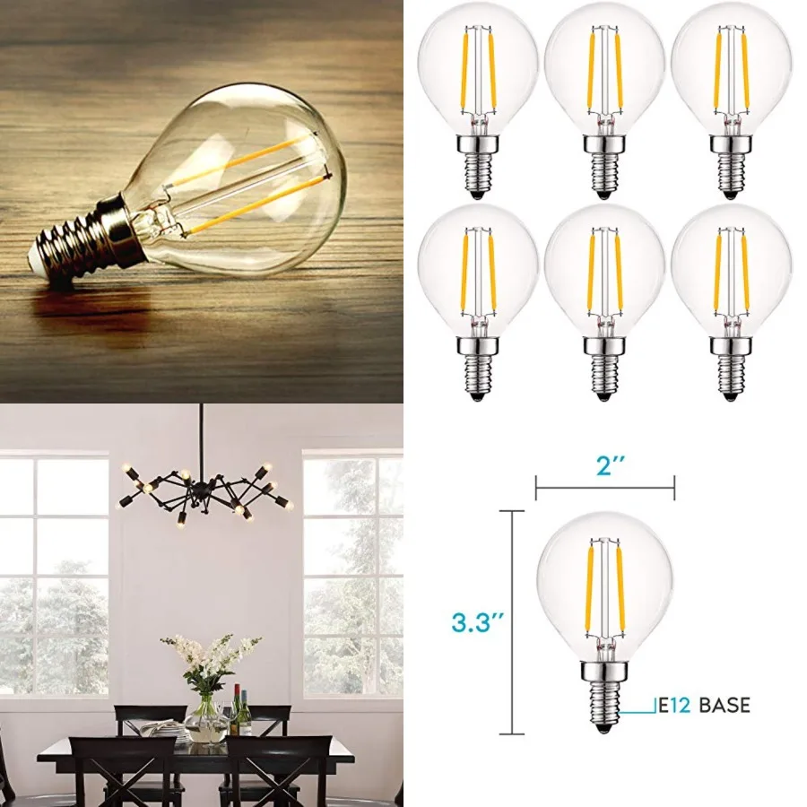 4W Vintage G16.5 LED Globe Light Bulbs Dimmable, 2700K Warm White, 400 Lumens, E12 LED Bulb 40W Equivalent, Clear Glass, Edison