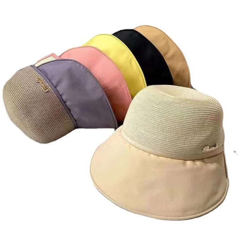 カスタムカモノハシつば広折りたたみ帽子ポニーテールビーチ麦わら帽子女性夏のフェイスカバー帽子