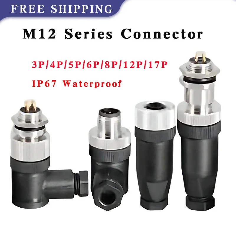 

5/20 PCS M12 Series 3/4/5/6/8/12/17 PIN Straight/Curved/Flange IP67 Waterproof Male And Female PCB Sensor Solderless Connector