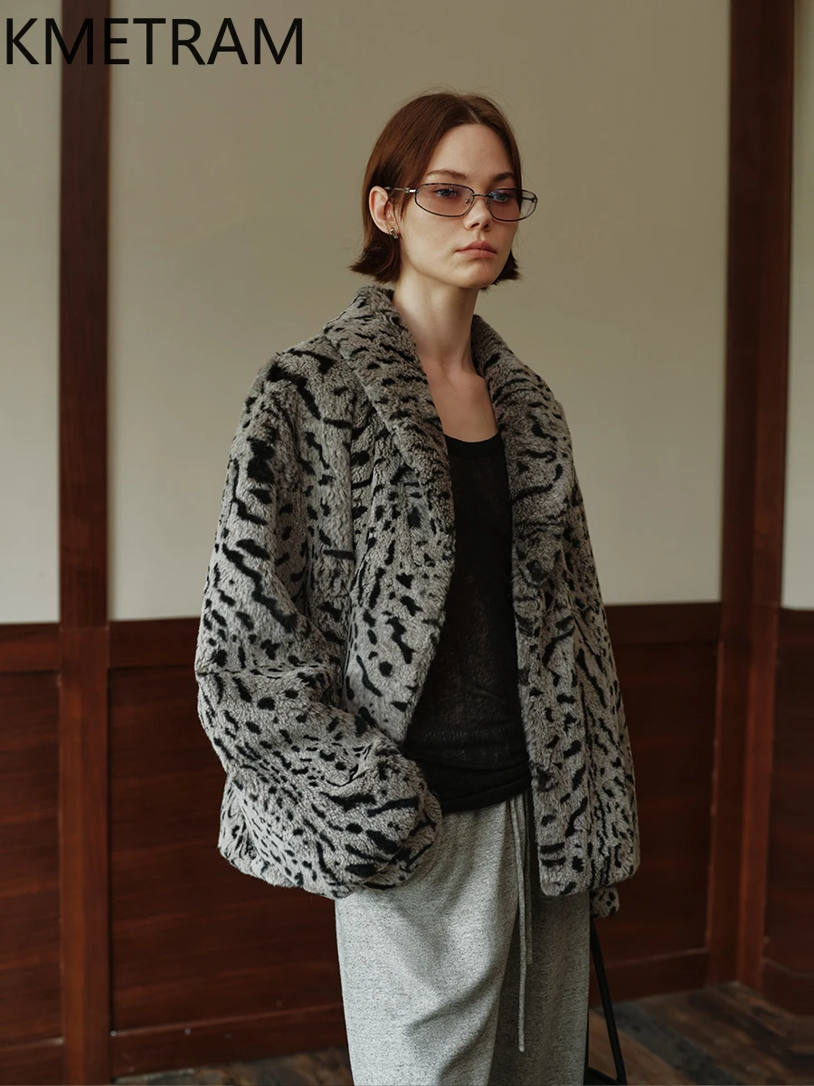 Damski płaszcz z naturalnego futra królika, luksusowy płaszcz z prawdziwego futra w panterkę, damskie zimowe ubrania 2025, ciepła futrzana kurtka, шуба женская