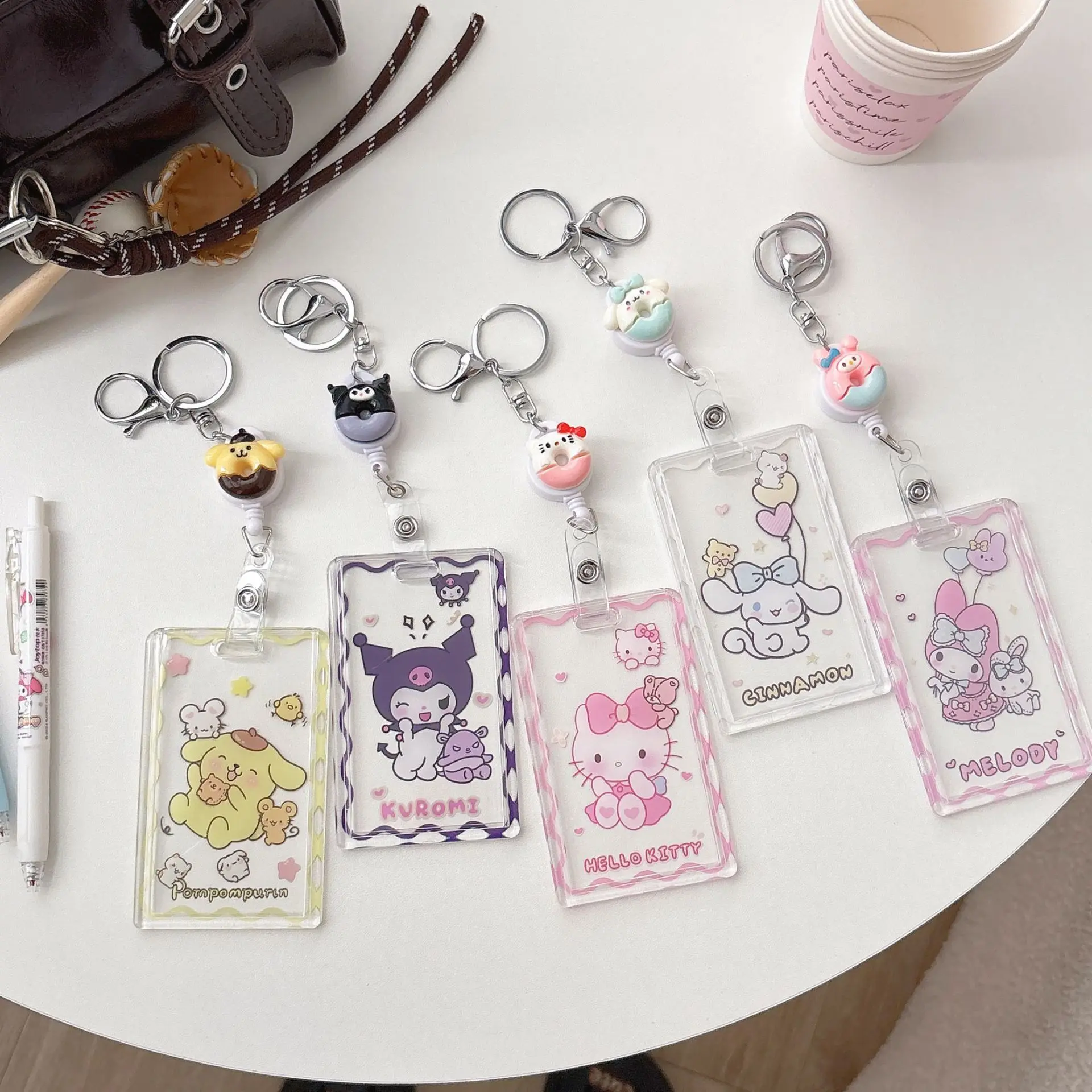 

New Hello Kitty Card holder Cute Transparent Bus Meal Card Shuttle Badge Student School Badge Keychain Holiday Gift