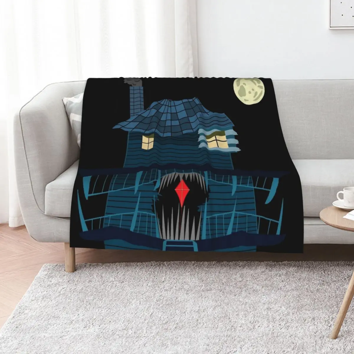 monster house at night Throw Blanket Shaggy Furry Soft Blanket for Bedroom Living Room