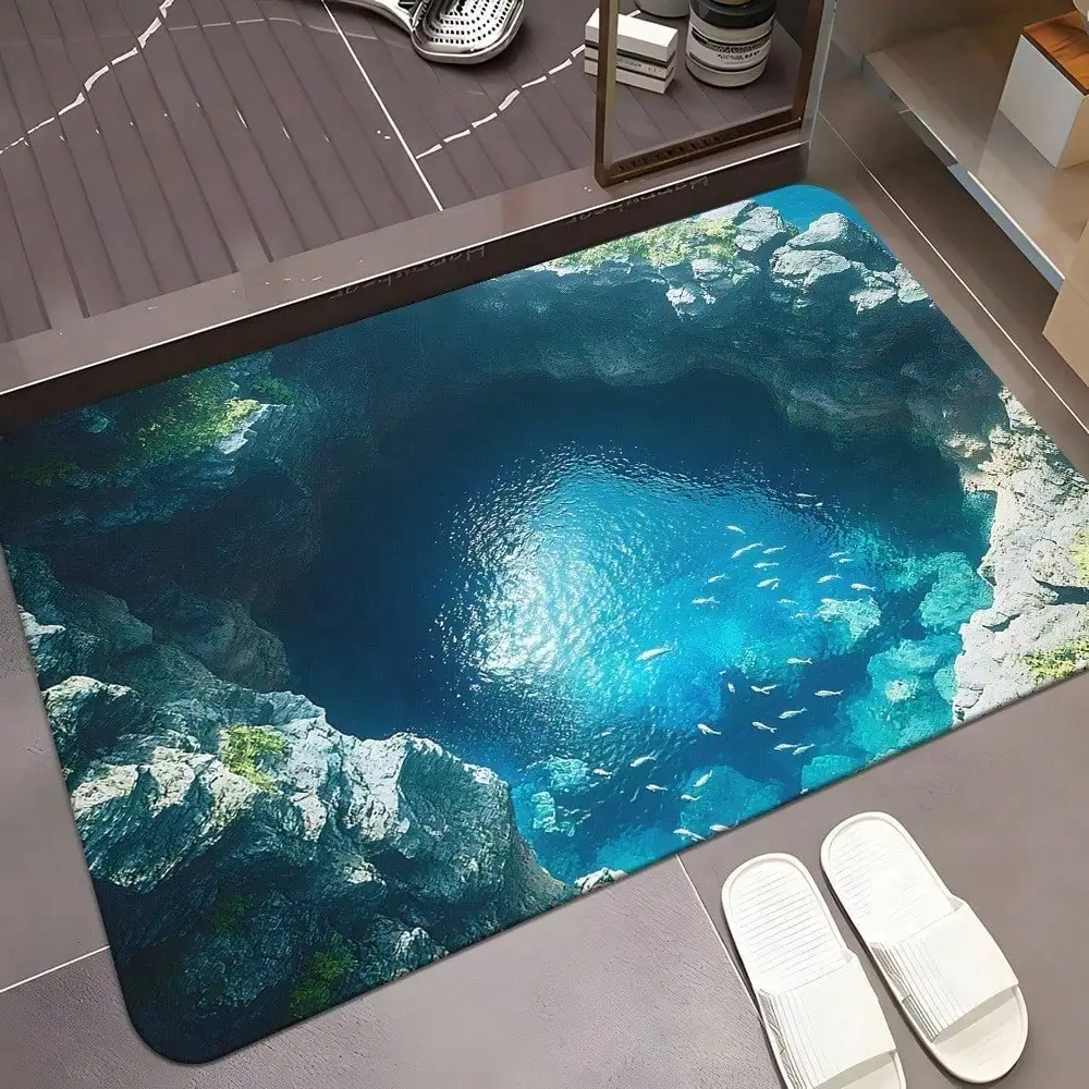 

1 шт. противоскользящий резиновый напольный коврик, прозрачный пруд, натуральный пейзажный узор, входная дверь, ванная комната, кухня, гостиная, домашний декор