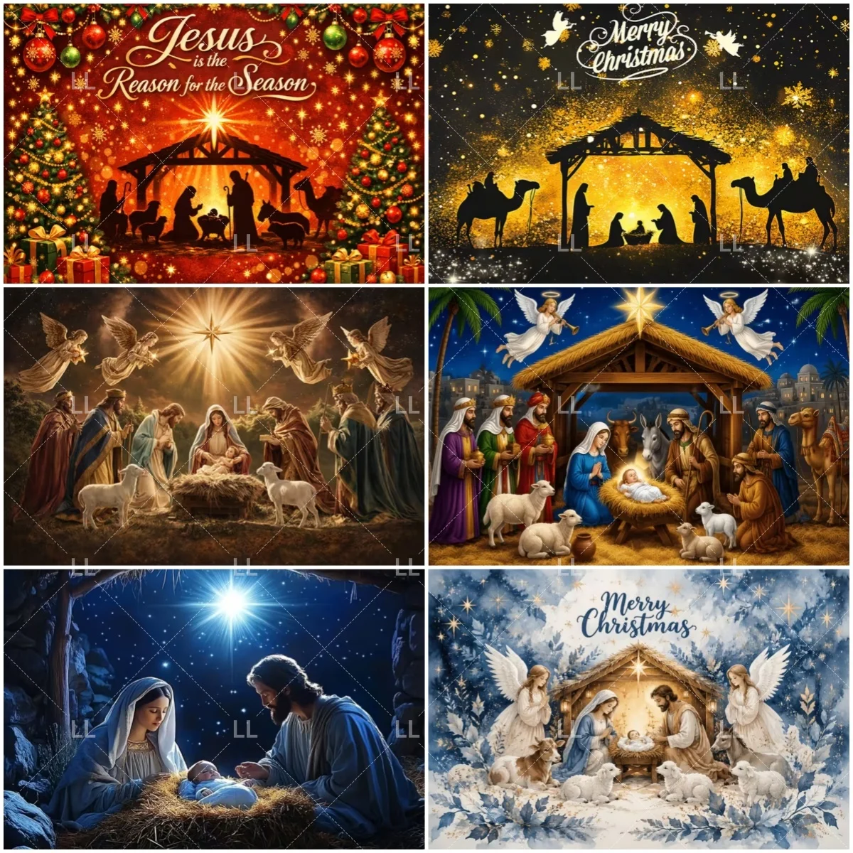 Nativity Scene Starry Night Background Religious Manger Scene Traditional Christmas Party Decor Backdrop Supplies Photo Prop