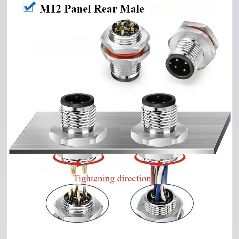 مقاوم للماء M12 4 5 8 12 دبوس مقبس الطيران مع سلك 20 سنتيمتر IP68 ذكر موصل سالب كابل مفتوح 12 مللي متر/16 مللي متر لوحة جبل مآخذ