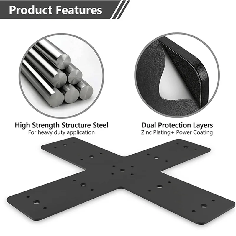 

A21Q -Cross Mending Plate, Heavy Duty Black Powder Coated Reinforcement Plate For Framing Pergolas, X-Truss Connections