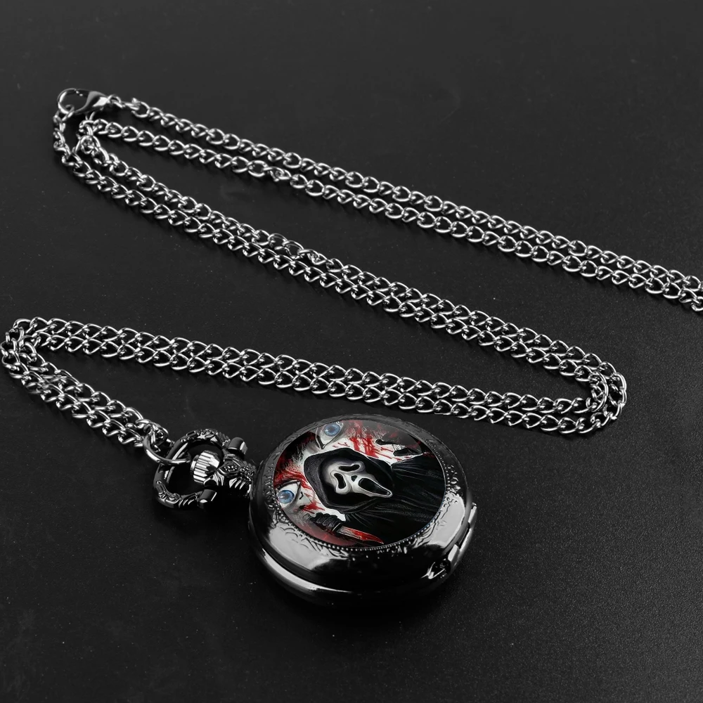 Halloween Ghost Accessory Glass Dome Vintage Arabic Numerals Quartz Pocket Watch Necklace Pendant Clock Chain Men Women for Kids