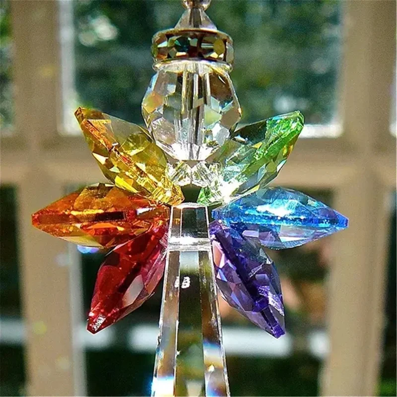 Modern Rainbow Crystal Ornaments Angel Chakra Suncatcher Car Charm Pendant Door Wall Window Wind Chimes Hanging Room Home Decor