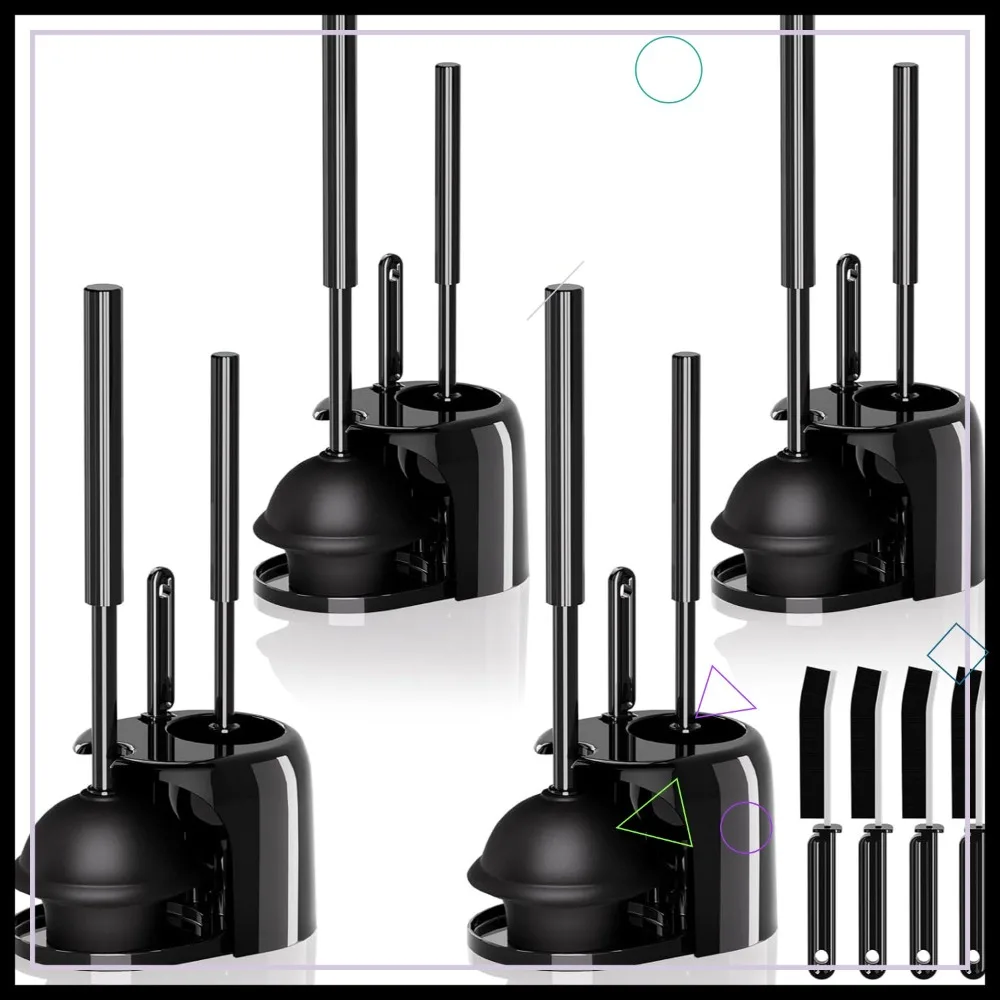 

4-Pack 3-in-1 Toilet Brush and Plunger Set with Extra Long Handle, Black Bathroom Accessories