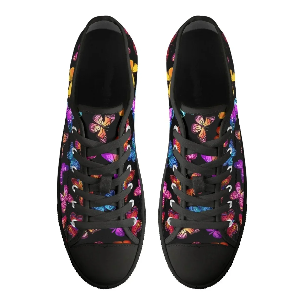 Black Shoes For Women Colorful Butterfly Wear-resistant Round Toe Vulcanized Canvas Shoe Custom Design Flat Zapatos Para Mujeres