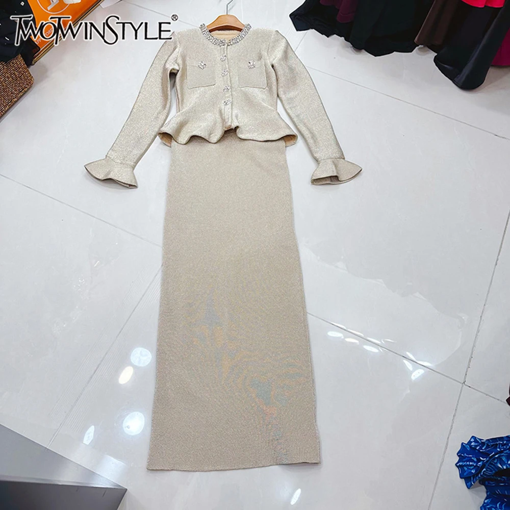 TWOTWINSTYLE – robe élégante pour femmes, couleur unie, Slim, col rond, manches longues, taille haute, boutons épissés, Chic, KDR554326