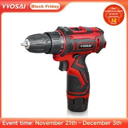 VVOSAI 12V Max Electric Screwdriver Cordless Drill Mini Wireless Power Driver DC Lithium-Ion Battery 3/8-Inch 2-Speed