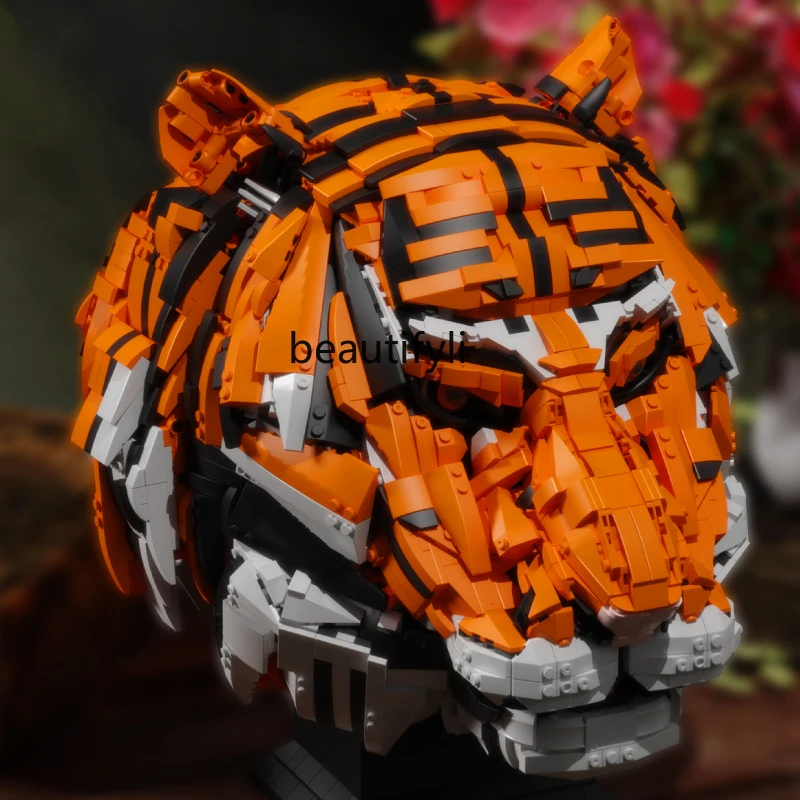 Tiger head zodiac building block difficult boy assembly toy puzzle birthday gift