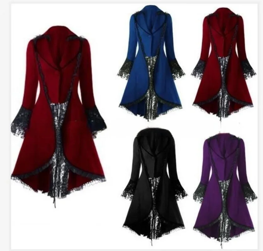 Women Medieval Steampunk Victorian women Gothic Jacket Noble Court vintage Dress Halloween carnival party cosplay Costume Lace