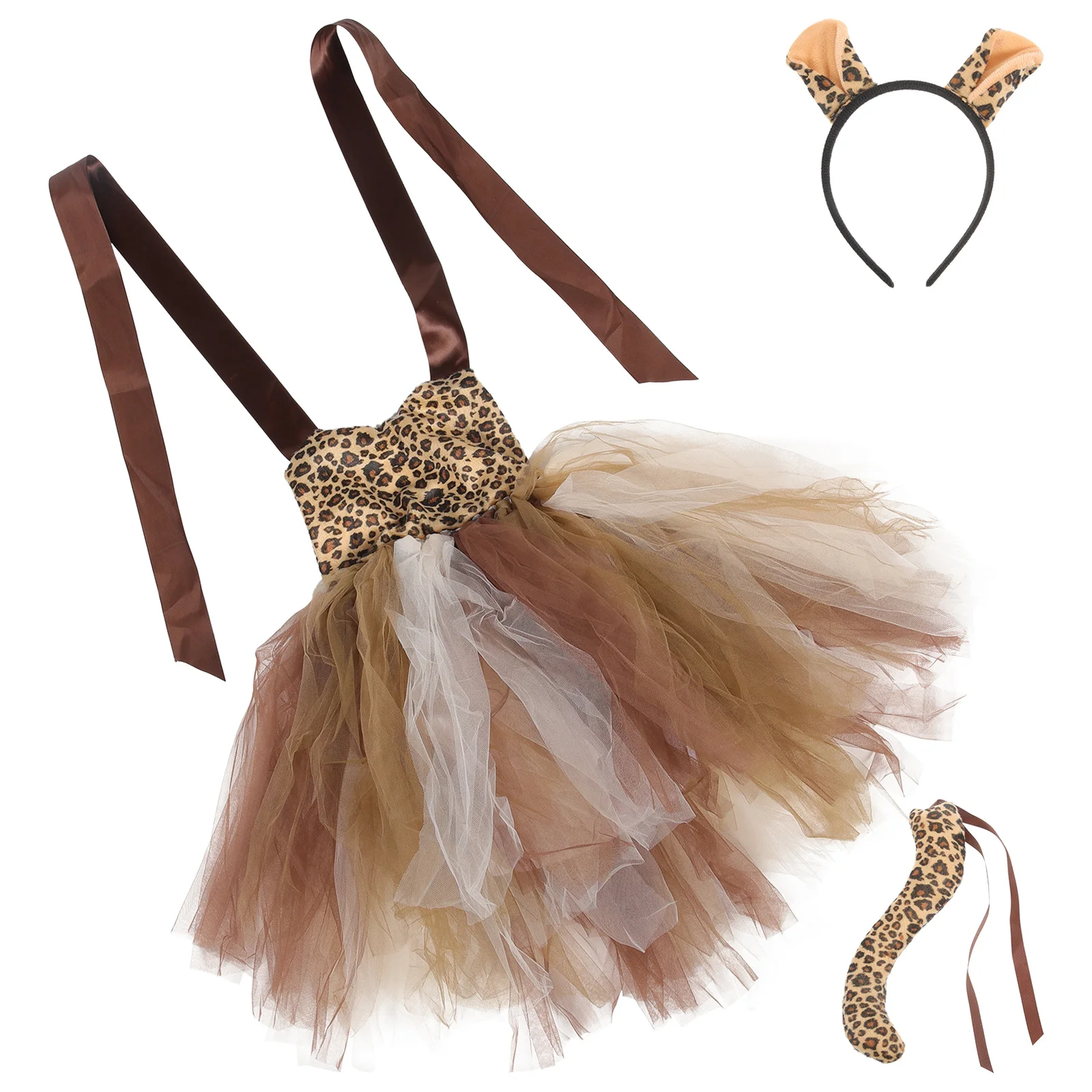 

1Set Leopard Dress Costume Halloween Cosplay Tutu Set Animal Pattern Party Outfit Girls Comfortable Breathable Reusable