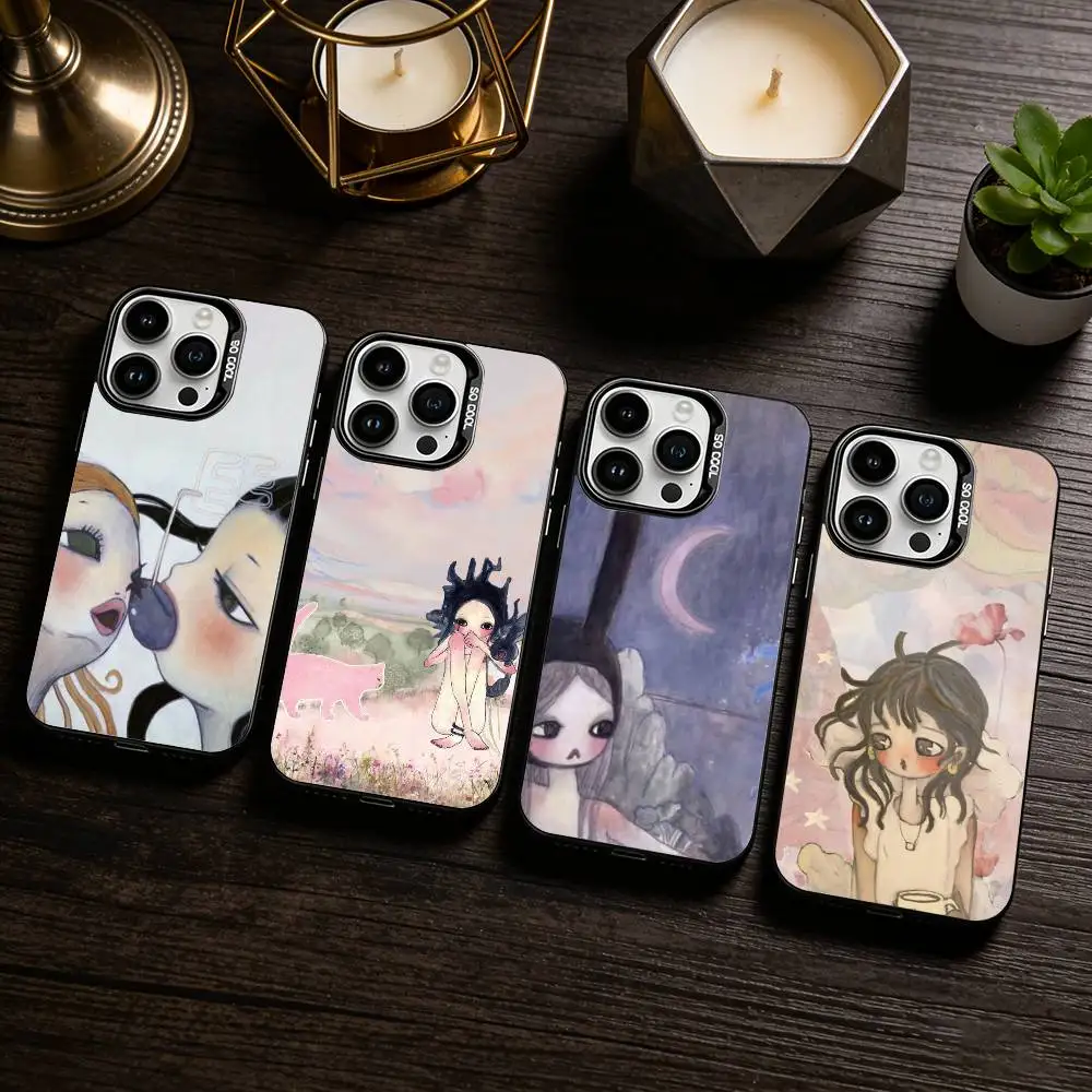 حافظة هاتف A-Art A-Aya T-Takano لهاتف iPhone 17,16,15,14,13,12,11 Plus,Pro Max,XS,حافظة هاتف فضية ملونة