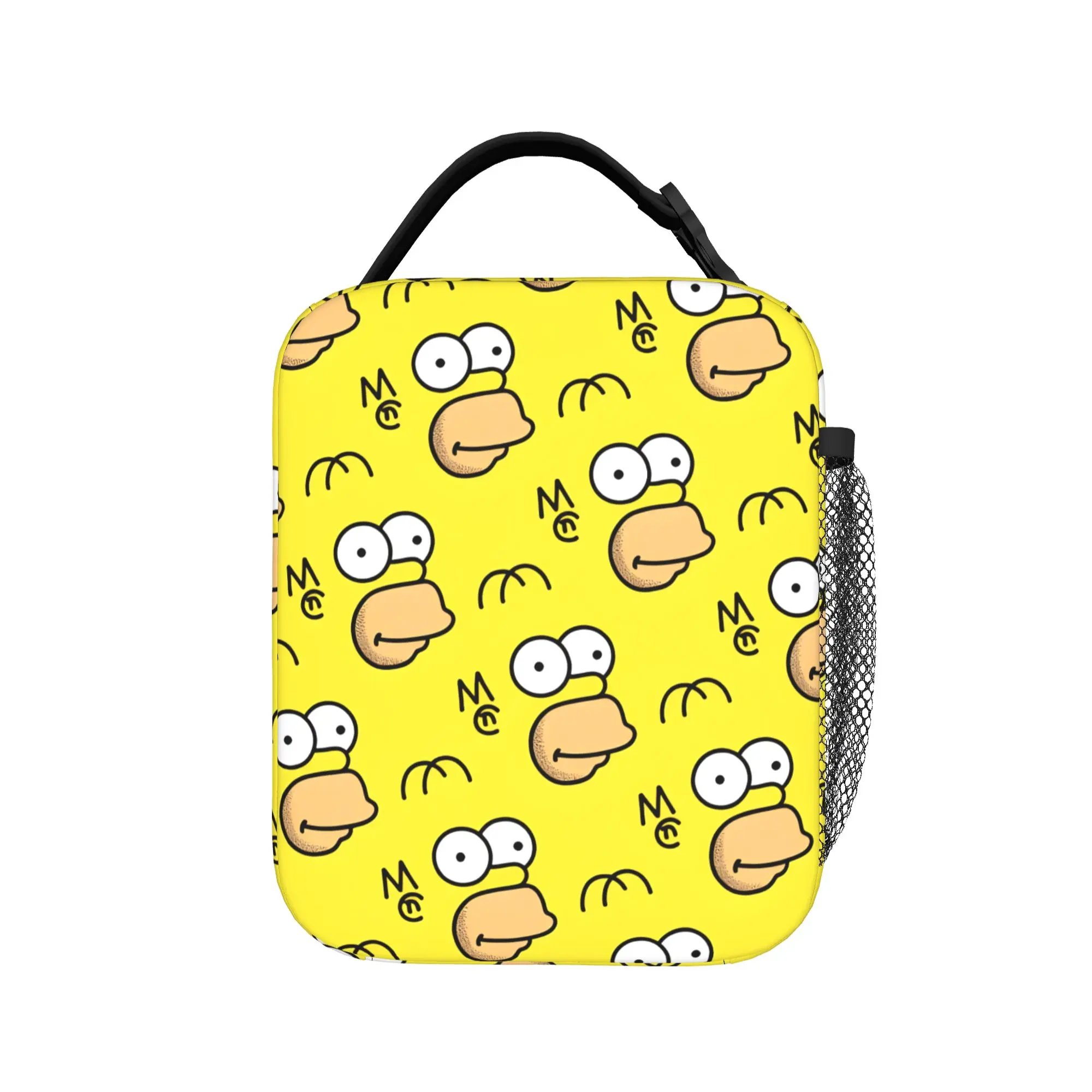 S-Simpsons Character Face Pattern Lunch Bag Fashion Lunch Box Outdoor Picnic Tote Food Bags For Child Oxford Print Cooler Bag