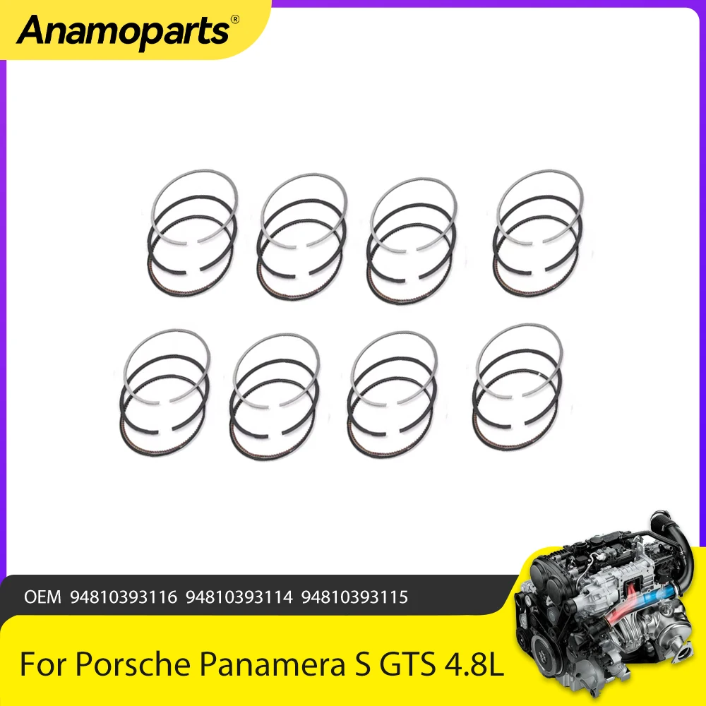 Engine Parts 8x Piston Rings Set Φ96mm Fit 4.8 L Gas M48 For Porsche Cayenne Panamera S GTS Turbo 4.8L V8 970 9PA OE 94810393116