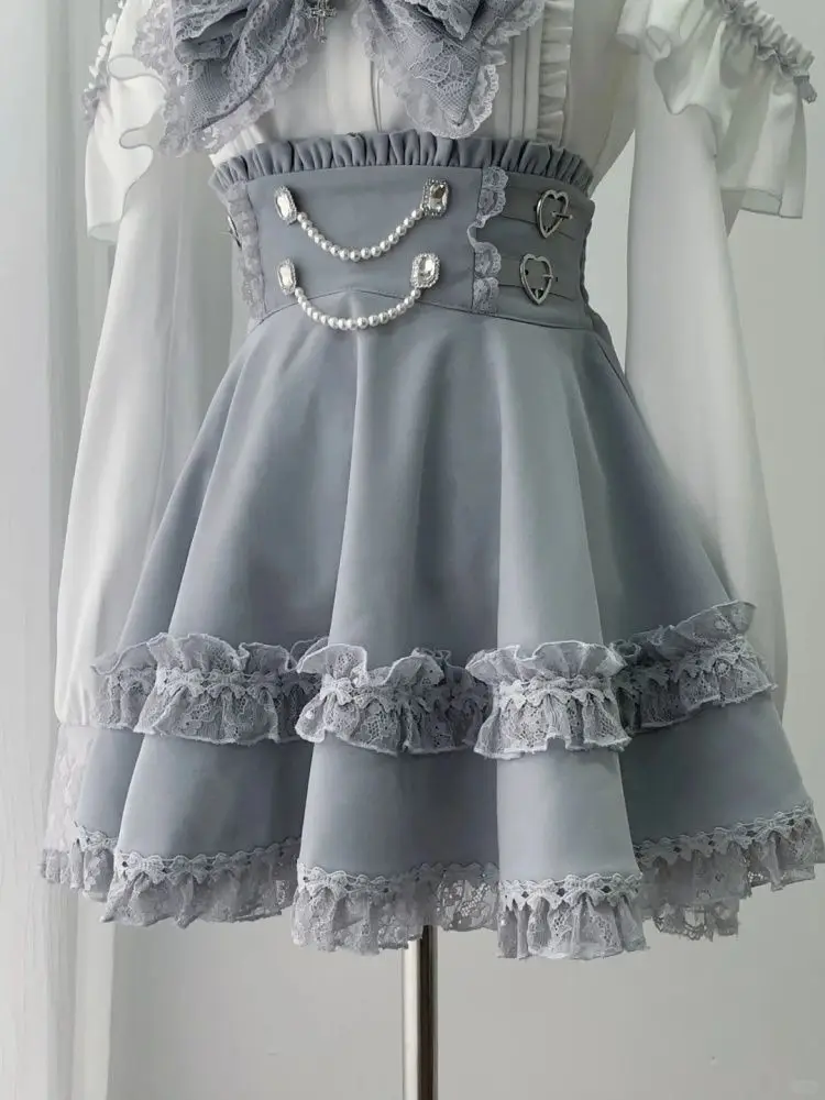 Japanese Sweet Gothic Lolita 2 Piece Skirt Set Women Sailor Collar Lace Bow Decor High Waist Ruffle Hem Casual Party Outfit 2026 view 4