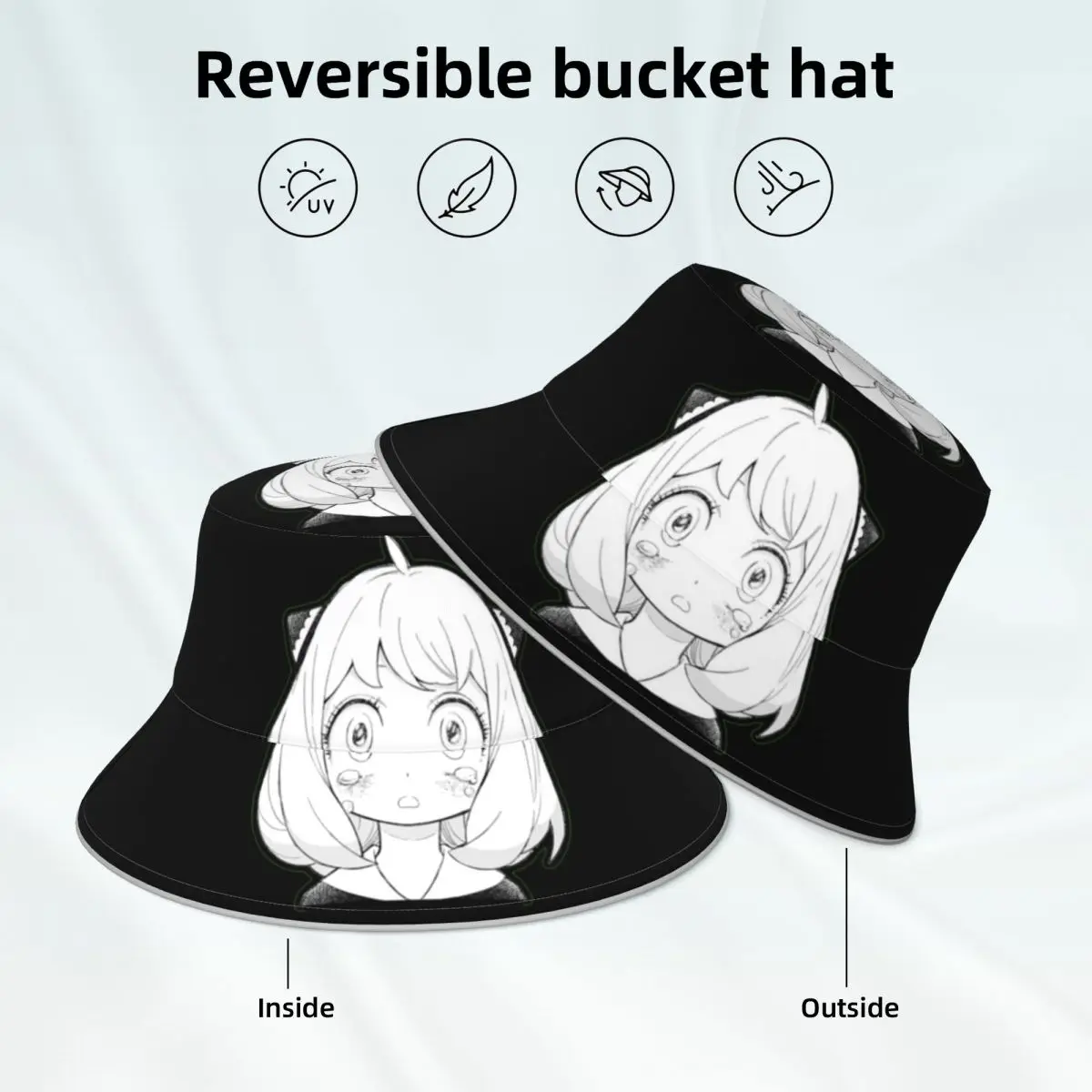 Anya Forger Bucket Hat manga anime girl cute Men Women Outdoor Fisherman Hats Reversible Original Reflective Hat