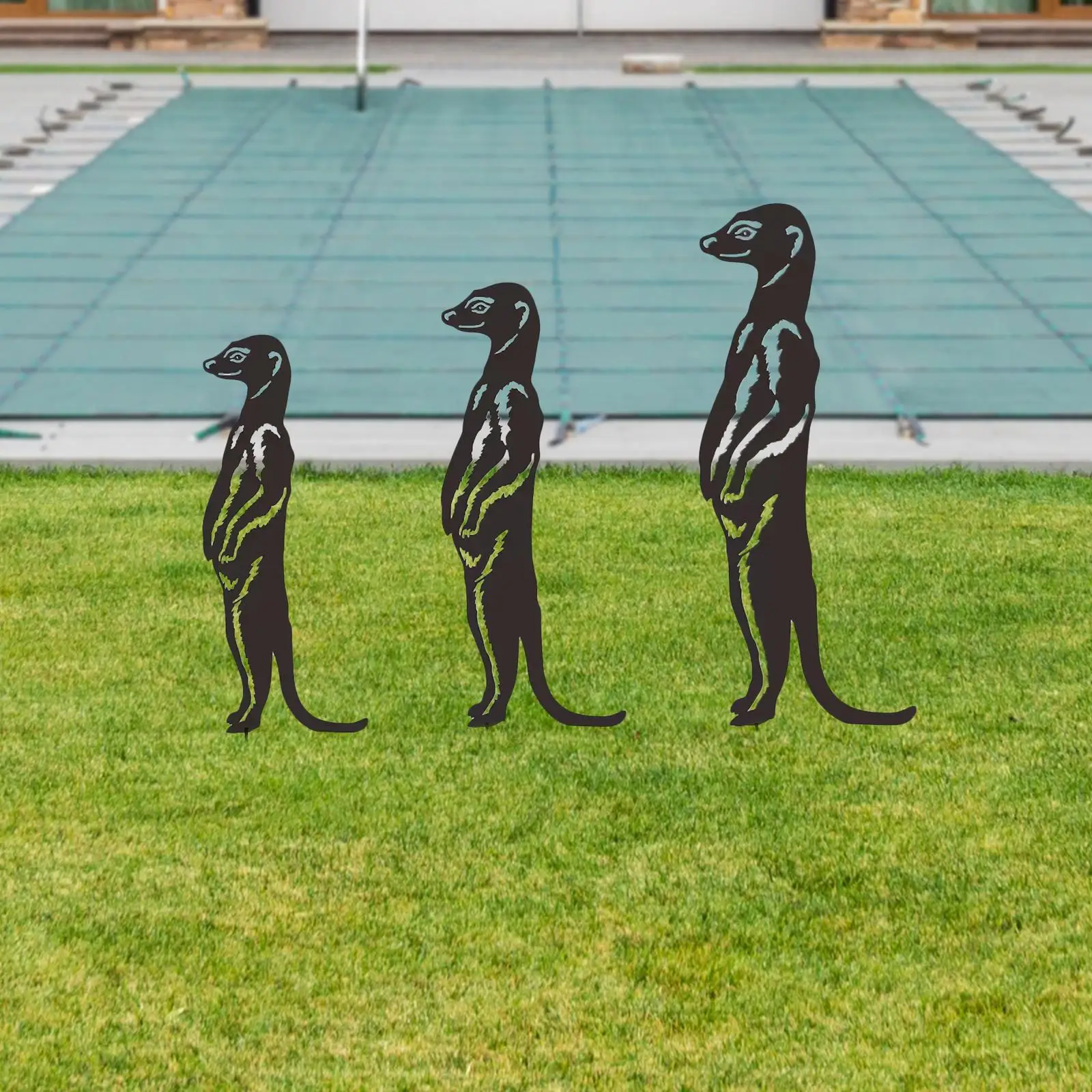 3x Meerkat Garden Statues Stakes Yard Art Decorative Iron Meerkat Silhouette