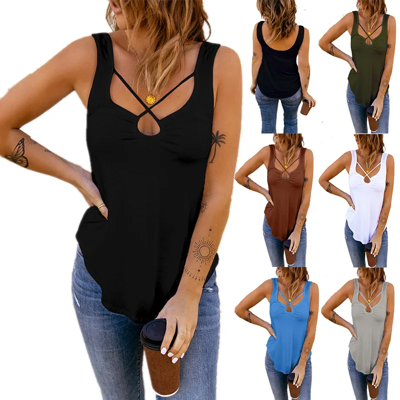 Women's cross solid color sexy suspender vest top for women