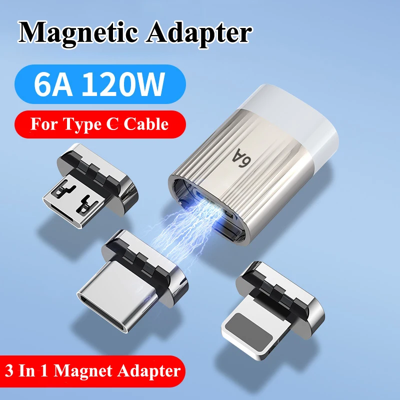 Universal Magnetic Type C To Micro USB Adapter 6A PD 120W Fast Charging USB C Cable Converter For iPad iPhone 14 Pro Xiaomi POCO