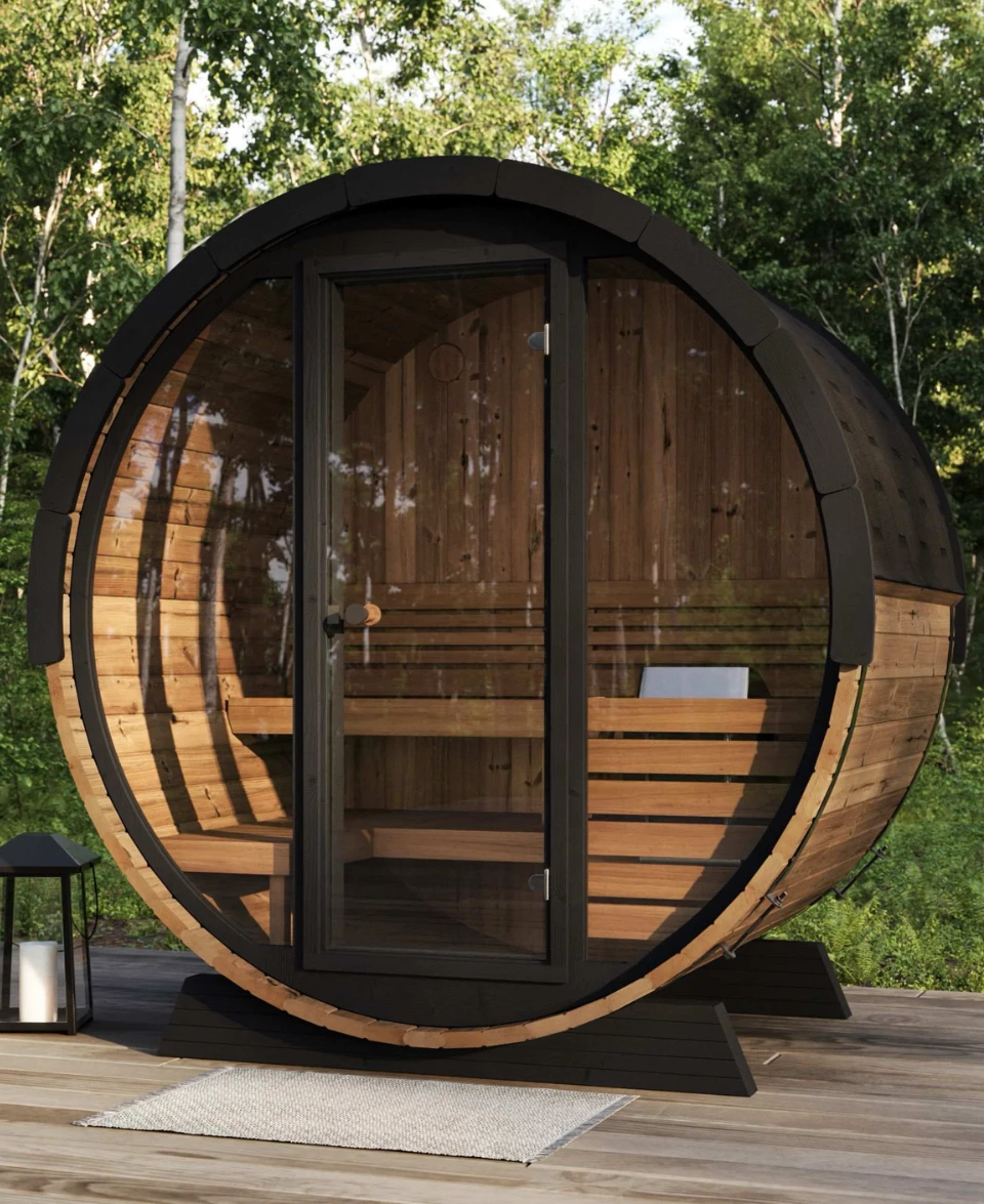 

Hot Selling Round Wooden Sauna Barrel Traditional Sauna Room for Outdoor Spa Garden