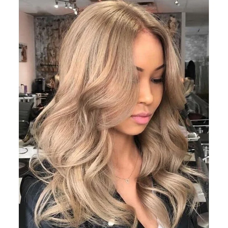 Long Ash Blond Wavy Human Hair Wigs 13x4 Lace Front Wigs Glueless Pre Plucked