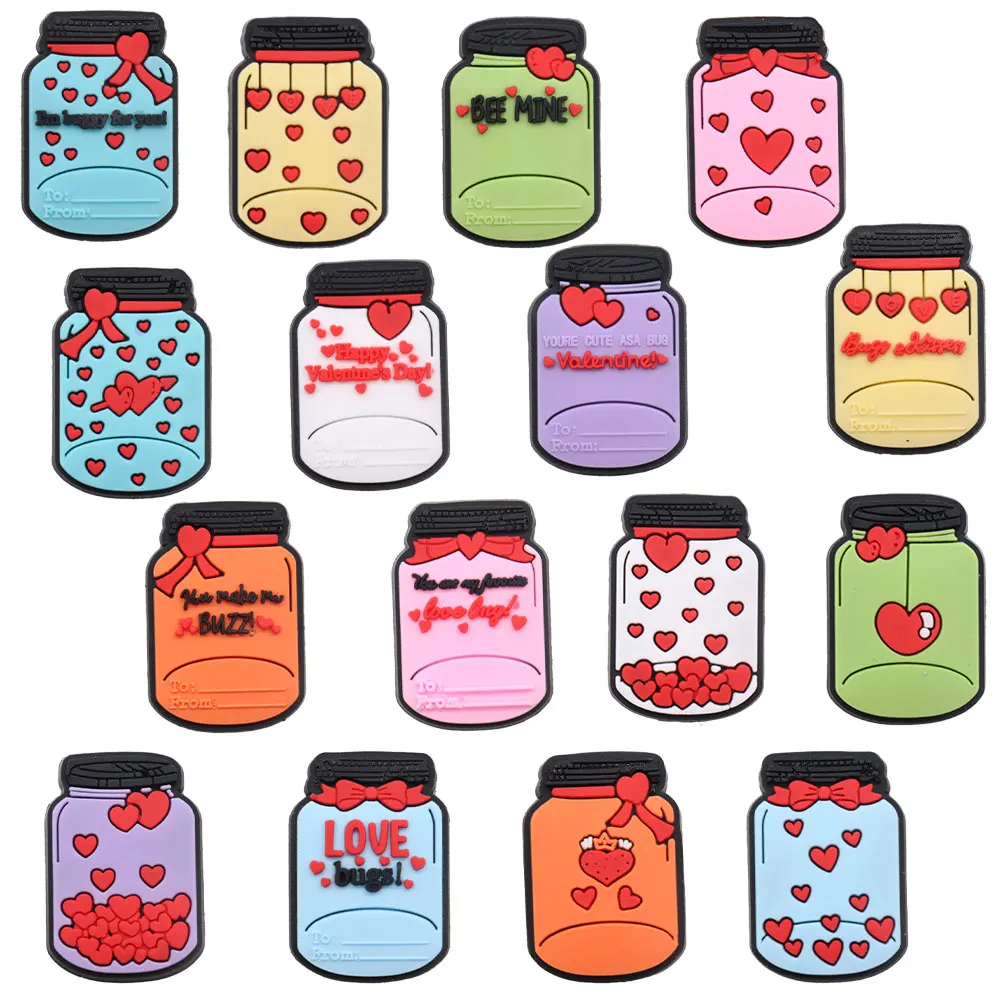 

50Pcs Wholesale PVC Love in The Jar Colorful Bottles Adult Cute Slippers Shoes Charms Buckle Fit Wristband