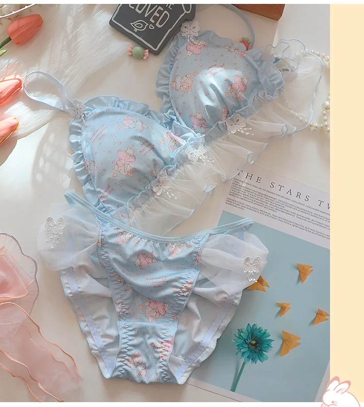 

Japanese small fresh cartoon lingerie women soft girl underwear large size no steel ring thin new bra briefs suit