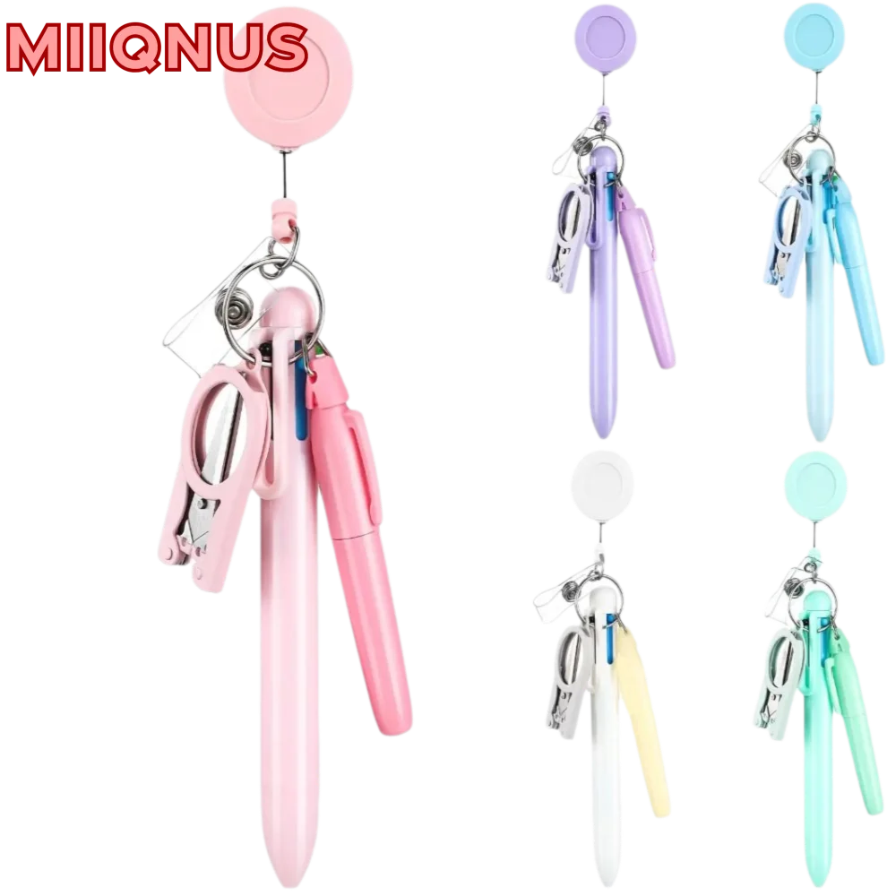 موضة ممرضة مجموعة أقلام ممرضة شارة اكسسوارات صغيرة قابل للسحب الكرة أقلام تمييز شارة كليب سلسلة مفاتيح LED مقص قابل للطي