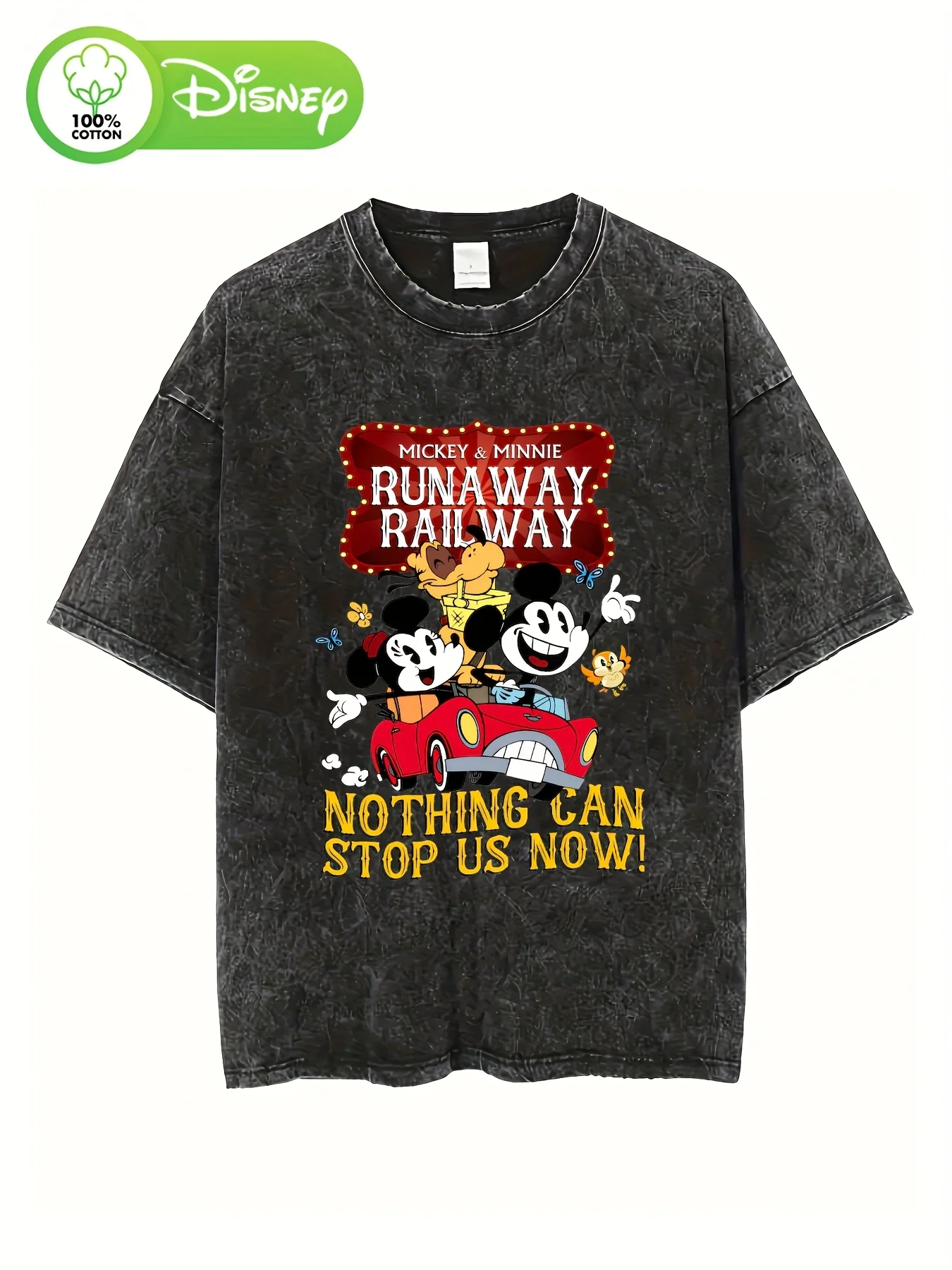 

Футболка с узором на взлетно-посадочной полосе Микки и Минни — черное винтажное повседневное летнее платье с широким стиранием