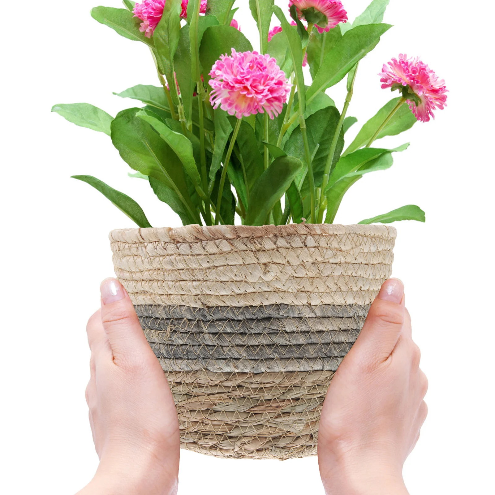 

2Pcs Woven Flower Baskets Decorative Straw Plant Pots Indoor Outdoor Planters for Desktop Garden Balcony Living Room Decor
