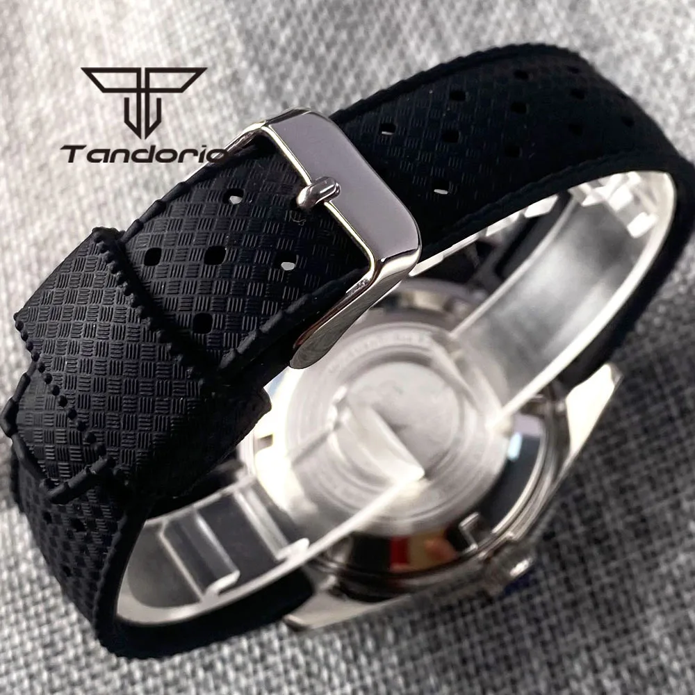 Imagem -05 - Tandorio Azul Verde Preto Pt5000 Nh35a 300m Relógio Automático Masculino Inserção Cerâmica ar Safira Cristal Pulseira de Borracha Preta