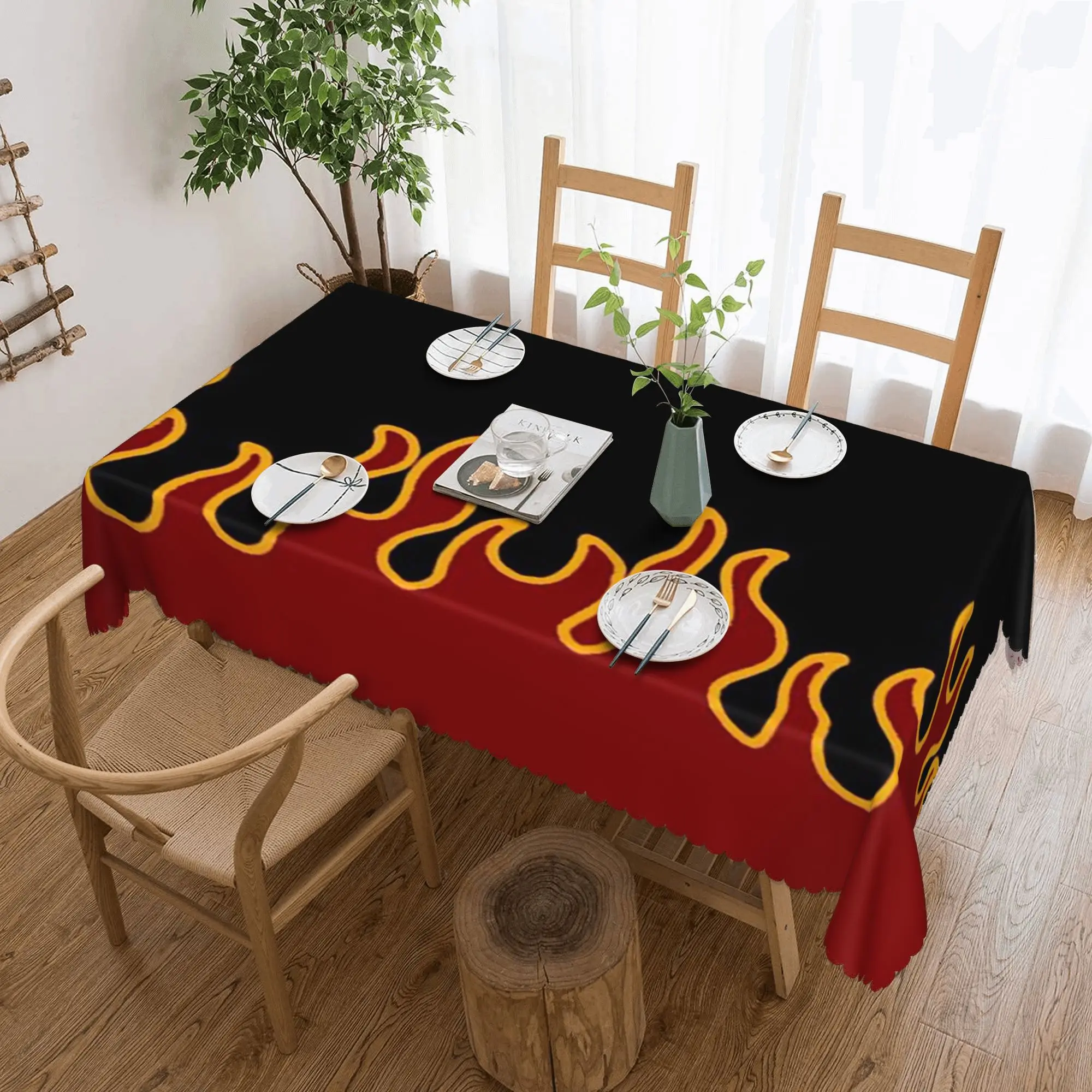 

Customized Big Fire Flames Burning Flame Rectangular Tablecloth Oilproof Table Cover for Festival Party Decorations Table Cloth