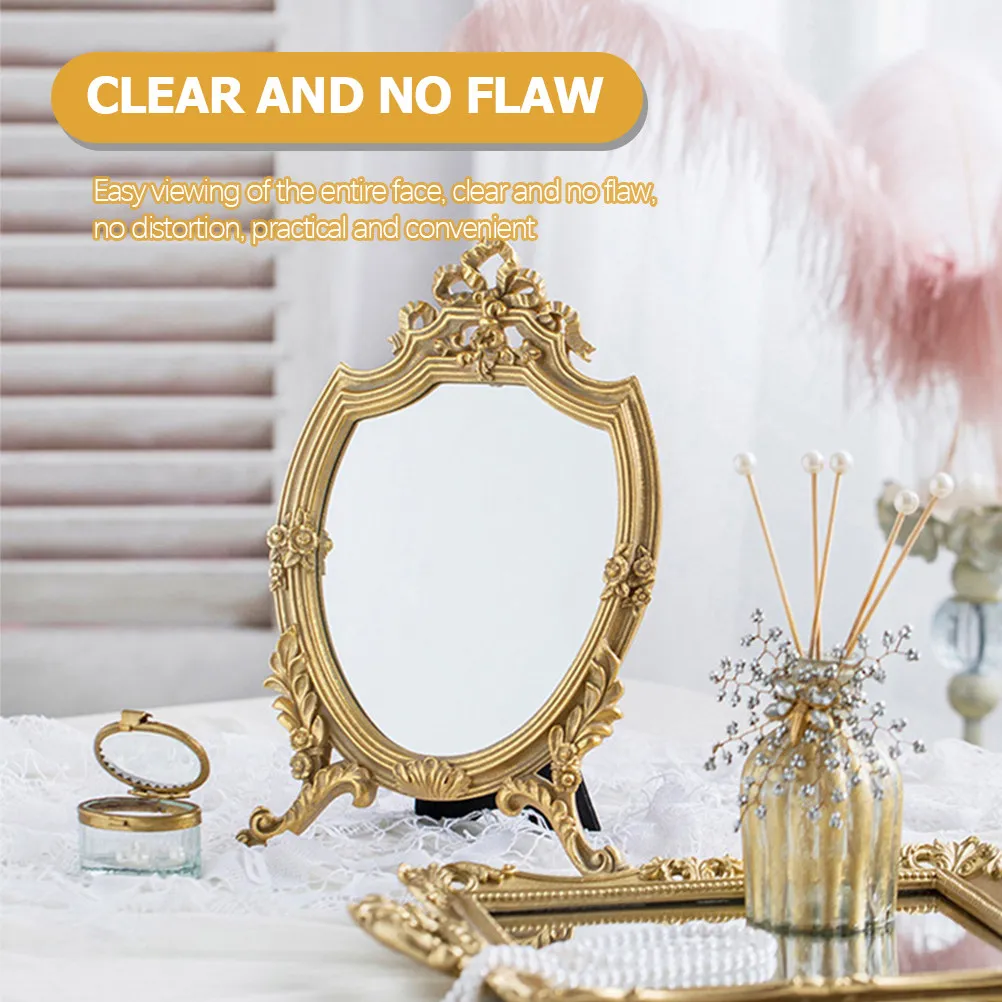 

Ретро-зеркало для макияжа настольное, премиум-класса, с рамкой из полимерной смолы, прозрачной стеклянной поверхностью без искажений, широким углом обзора, для туалетного столика и спальни