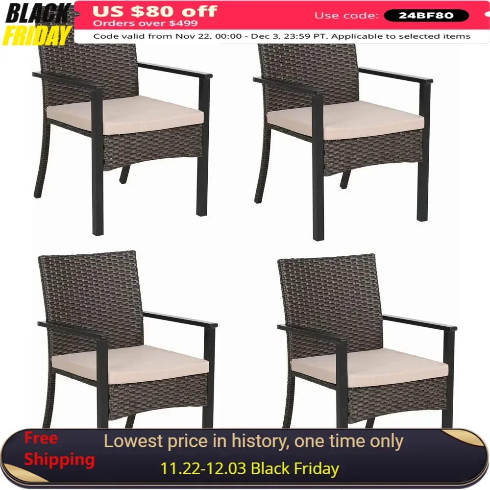 

Outdoor Patio Rattan Wicker Chairs Set, Outdoor Patio Wicker Rattan Dining Chair Set of 4, 4 Woven Rattan Wicker Patio Chairs