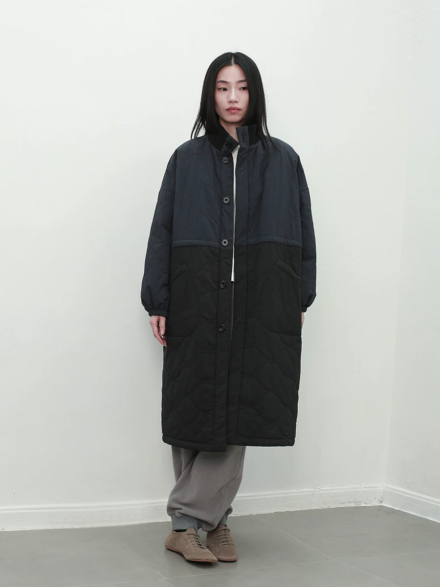 

Women's Loose Fit Cotton Jaet Small Stand Collar Patchwork Color Blo Long Sve Zipper Closure Straight Cut Commute Sle