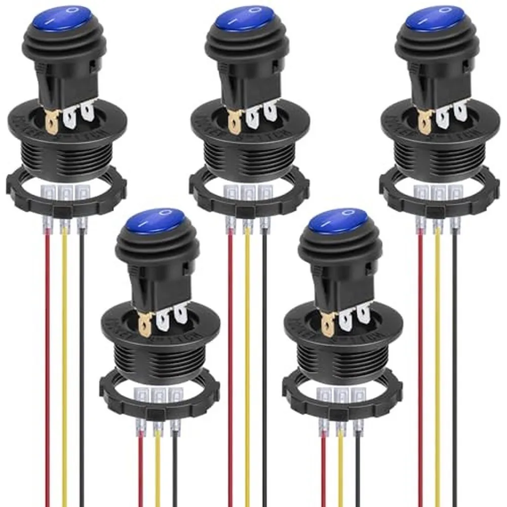 12V Waterproof Round Rocker Switch with LED Indicator 5 pcs SPST ONOFF for Cars Boats RVs UTVs Trucks Marine Use