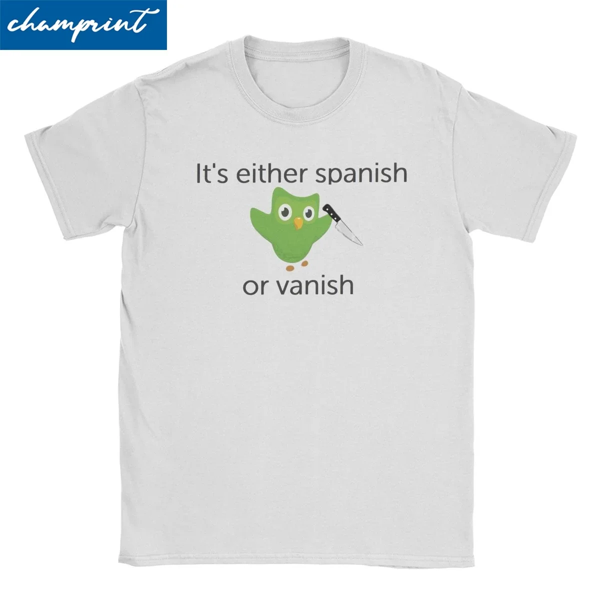 Men Women's T-Shirt Duolingo Motivation Vintage 100% Cotton Tee Shirt Short Sleeve Spanish or Vanish T Shirts Clothing Birthday