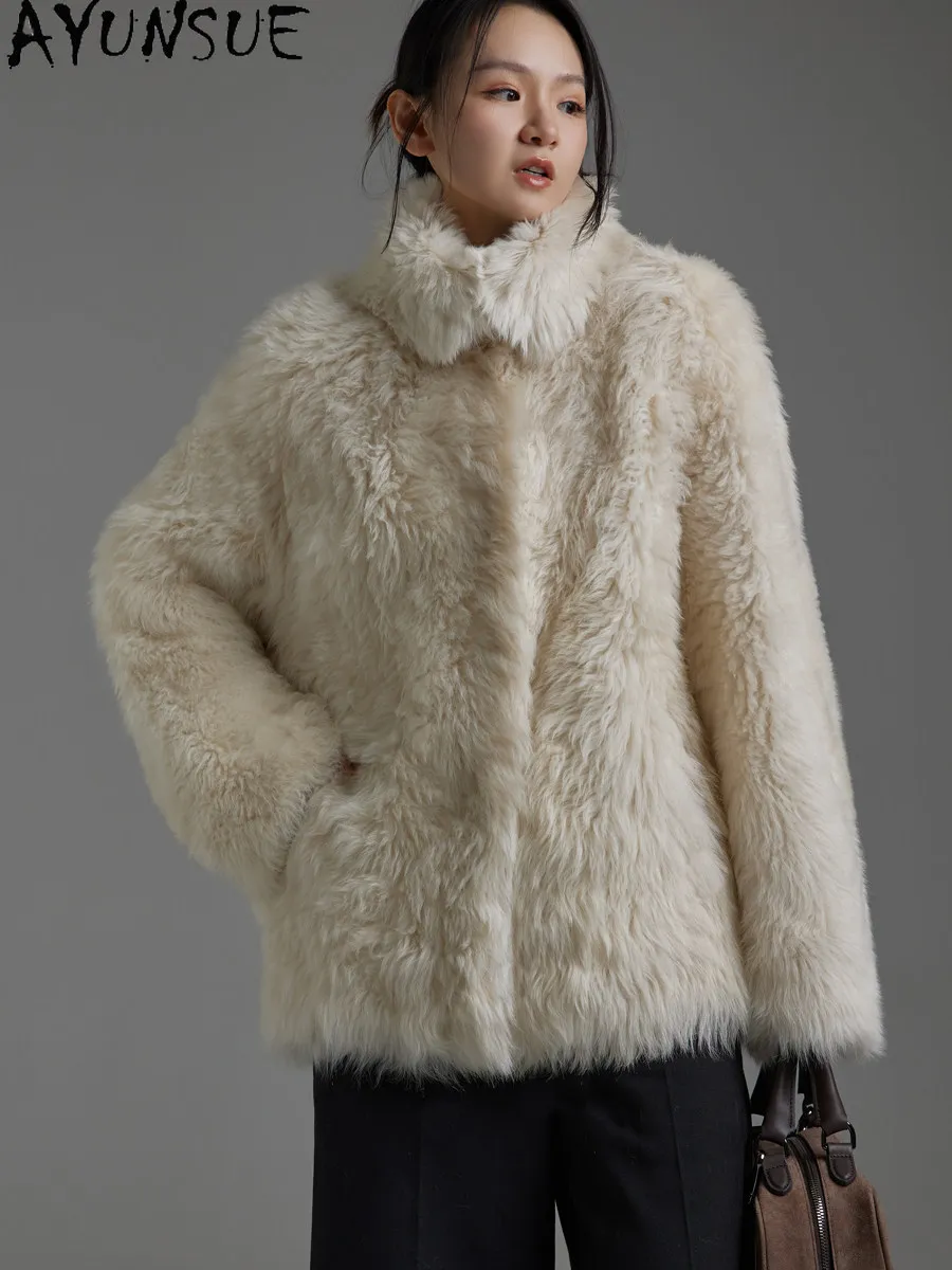 

AYUNSUE Natural Sheep Fur Coat Women Clothing Mid-length Winter Jackets Tosca Real Leather Jacket Woman 2026 Loose Шуба Женская