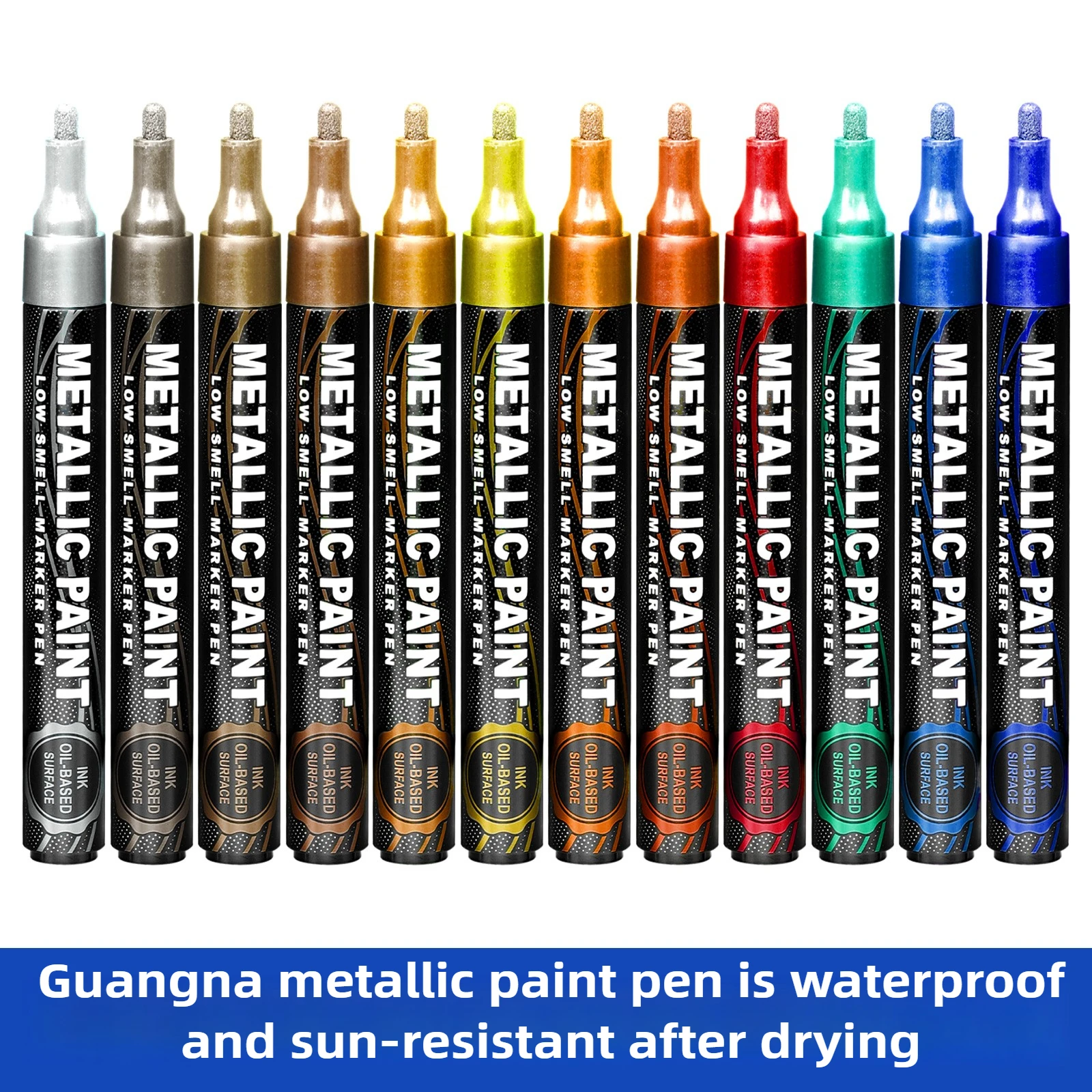 

12 Colors GN Metallic Paint Markers Waterproof Sunproof Industrial Pen Metal Art DIY Markers Metal School Supplies Stationery